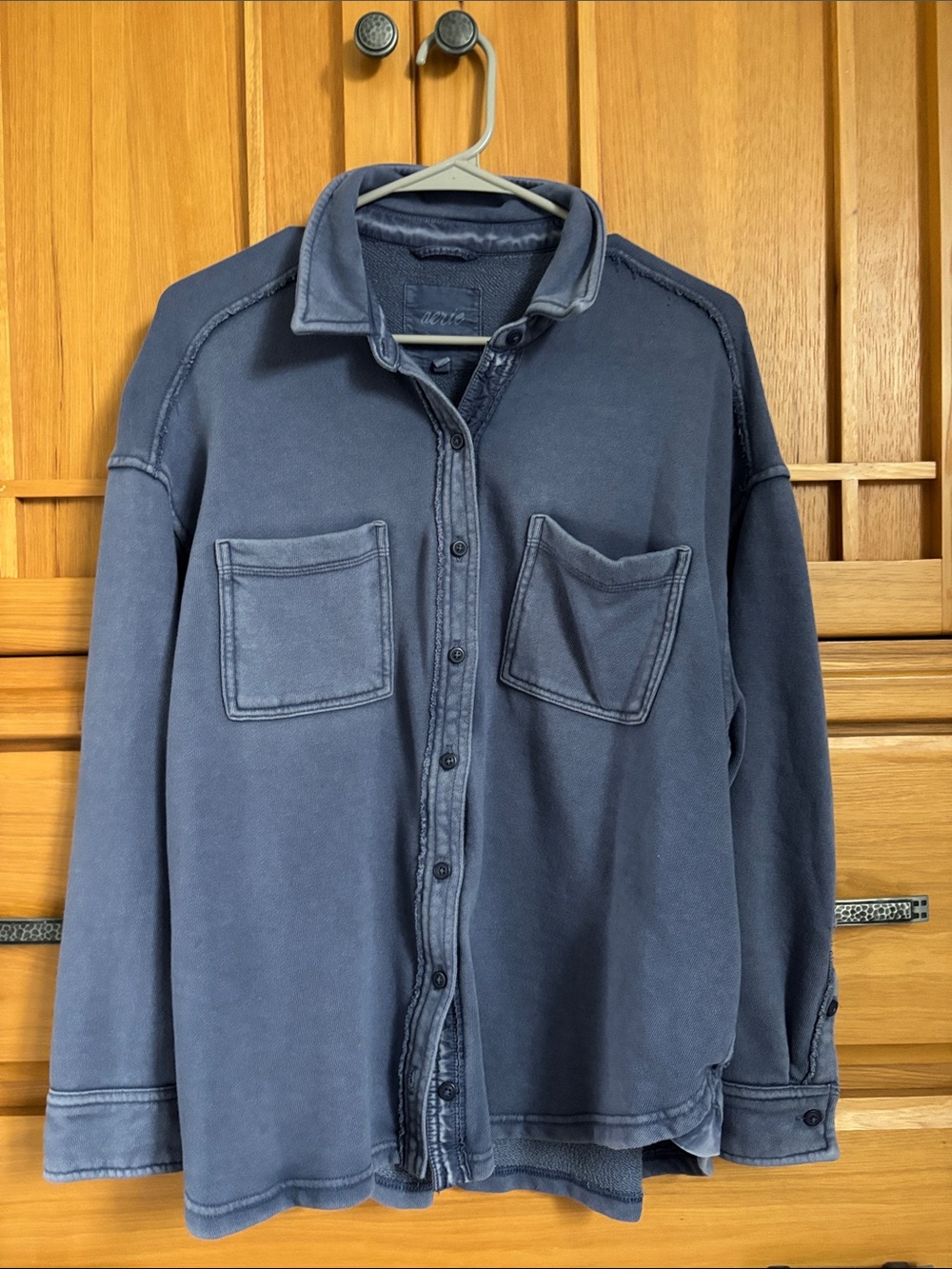 aerie Navy Washed Button-Up Jean Jacket